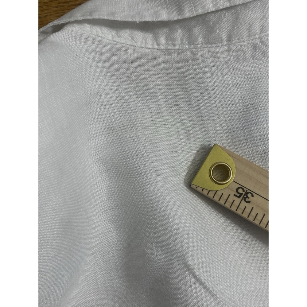 Womens 100% Linen Button Up Shirt Small White Boxy Minimalist Coastal Resort - Picture 8 of 8